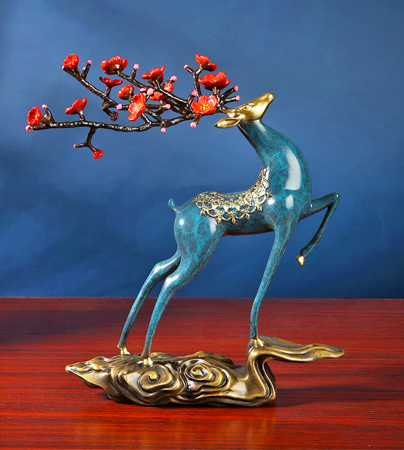 格普瑞路上有财纯铜鹿摆件客厅电视柜铜工艺品办公室酒柜装饰品一鹿有
