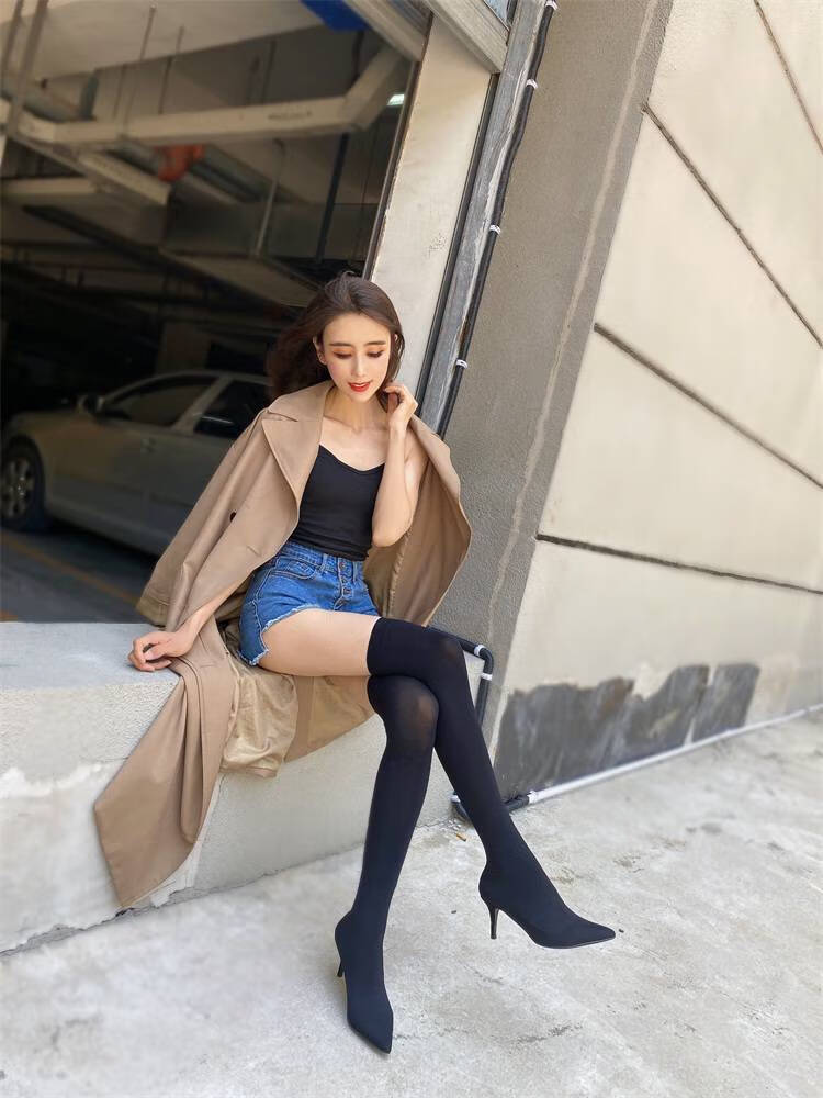 丝袜细跟靴 2021秋冬袜子靴高跟鞋女细跟丝袜弹力袜靴针织长筒靴尖头