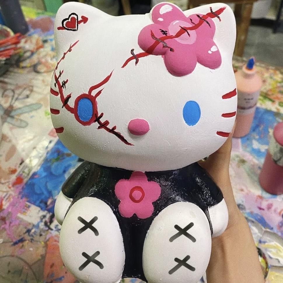 史迪仔 小红书diy手工涂色搪胶娃娃暗黑史迪仔kitty猫存钱罐玩具非