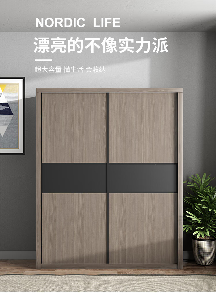 逸恋 推拉门衣柜现代简约简易柜子家用卧室出租房储物经济型移门大衣橱 1.2米推拉门衣柜 2门