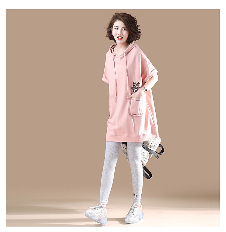 女中长款2019夏装新款韩版女装连帽抽绳宽松百搭大码时尚潮流休闲舒