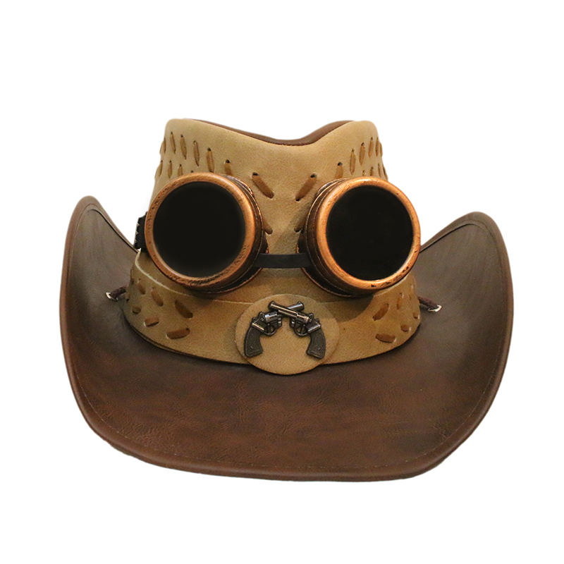 哥特男女蒸汽朋克防风镜皮革大檐西部骑马帽牛仔帽遮太阳帽子定制款 3