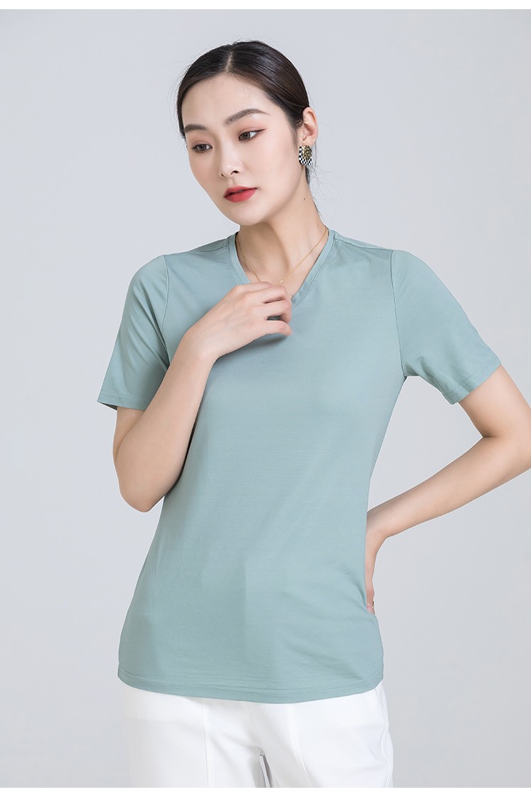 梦舒雅上衣四色可选v领丝光棉t恤女装2022年新款夏装修身半袖体恤 橘