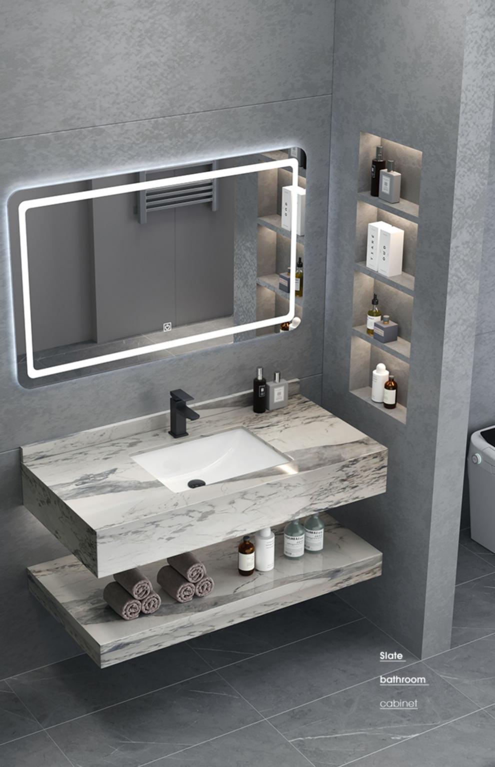 定制洗手盆挂墙洗脸盆家用大理石洗漱台盆双层盆柜组合阳台洗衣机好运