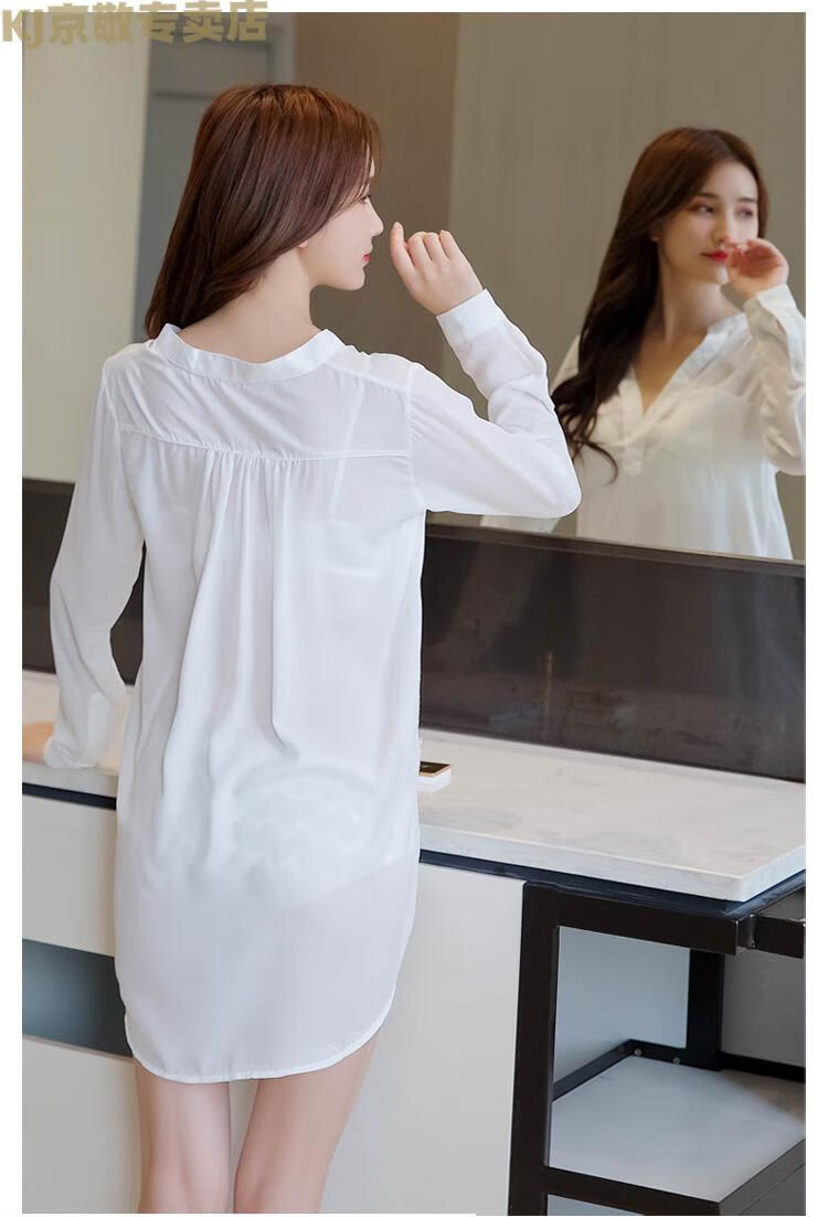 法国kj睡衣女夏季性感白衬衫睡衣女时尚宽松睡裙情趣诱惑中长款衬衣