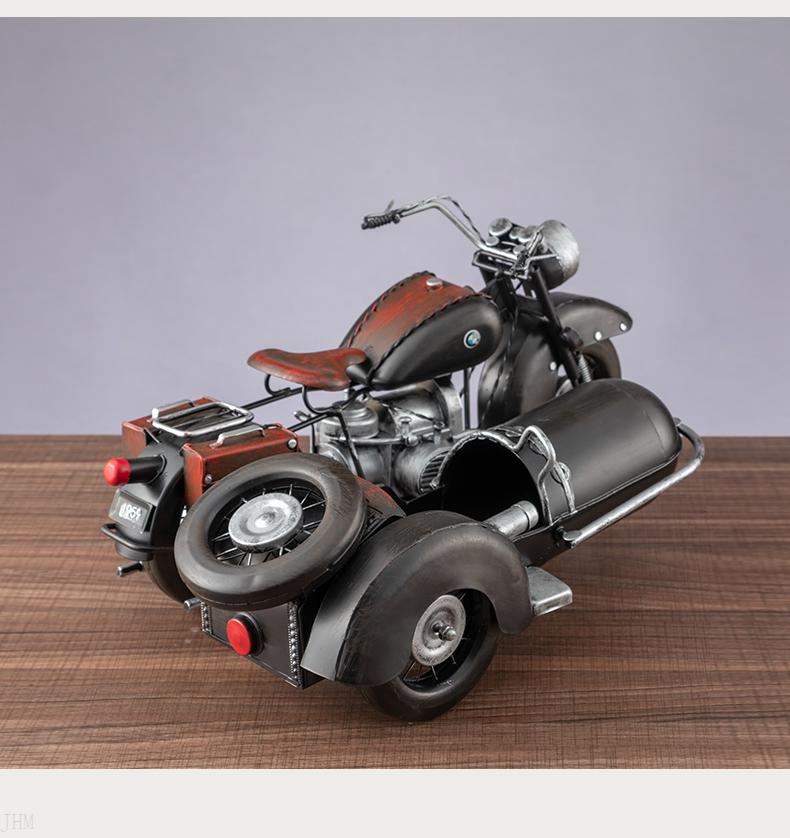 八嘎车三轮 偏三轮大佐车复古怀旧摆件挎斗三轮摩托车模型文艺家居