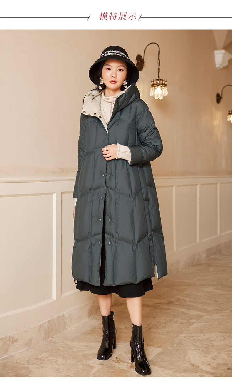 亦朵品牌时尚白鹅绒中长款羽绒服冬装女士加厚外套新款高端洋气 墨
