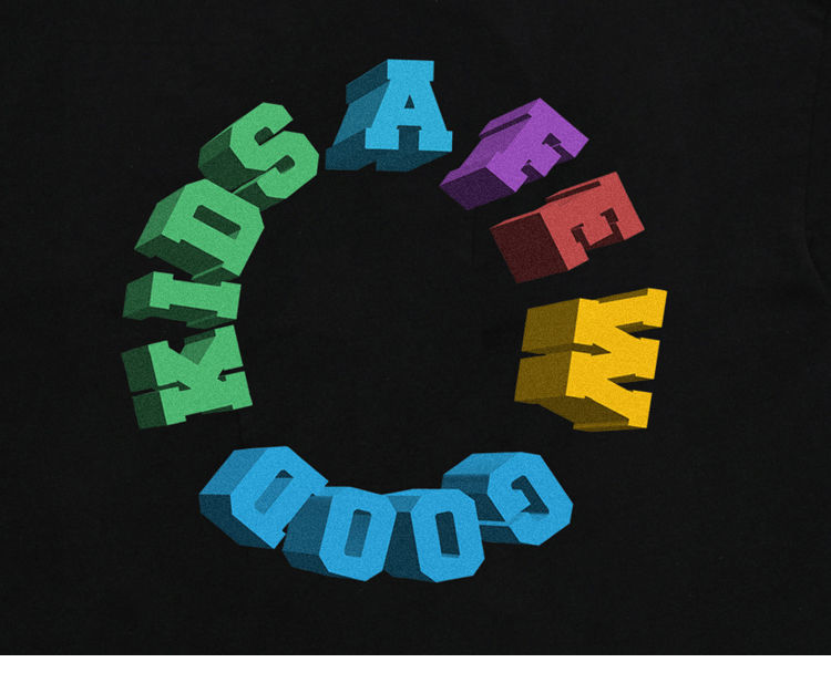 2022年夏季国潮fff马思唯同款afgk彩色字母印花logot恤潮牌宽松短袖