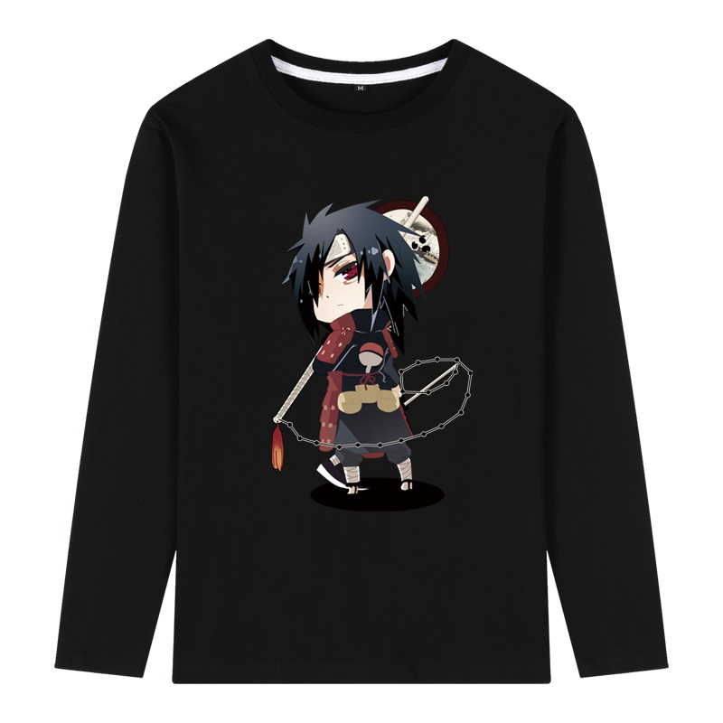 火影忍者动漫周边t恤长袖男生秋季大码鸣人佐助韩版潮宽松衣服 黑色