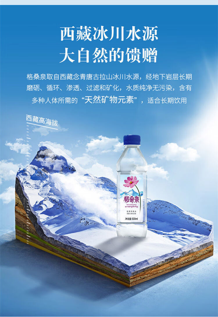 格桑泉500ml*24瓶 5100西藏格桑泉矿泉水 小瓶整箱包装 24瓶【图片