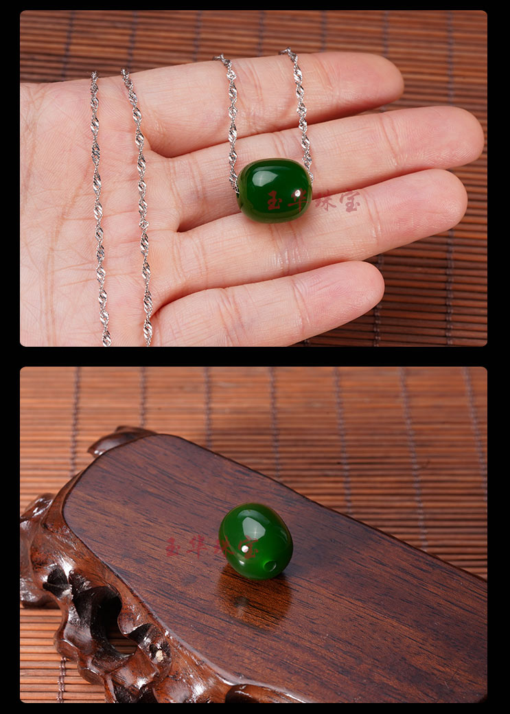 ck缅甸翡翠a货碧玉菠菜绿桶珠锁骨链女士款转运珠路路通玉石项链好运