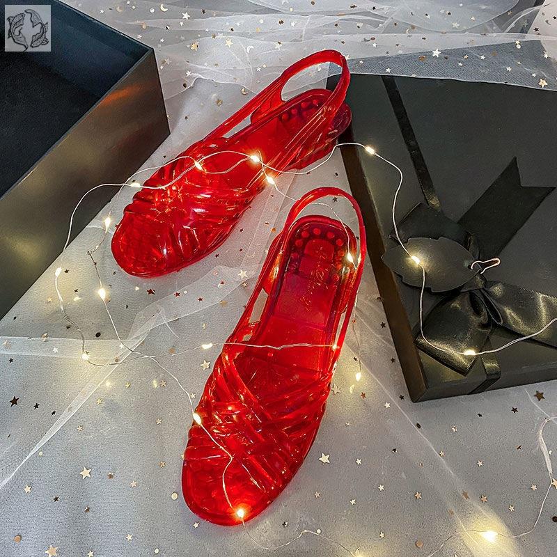 塑料凉鞋女小时候的80年代90年代老式怀旧果冻水晶凉鞋女夏复古外穿