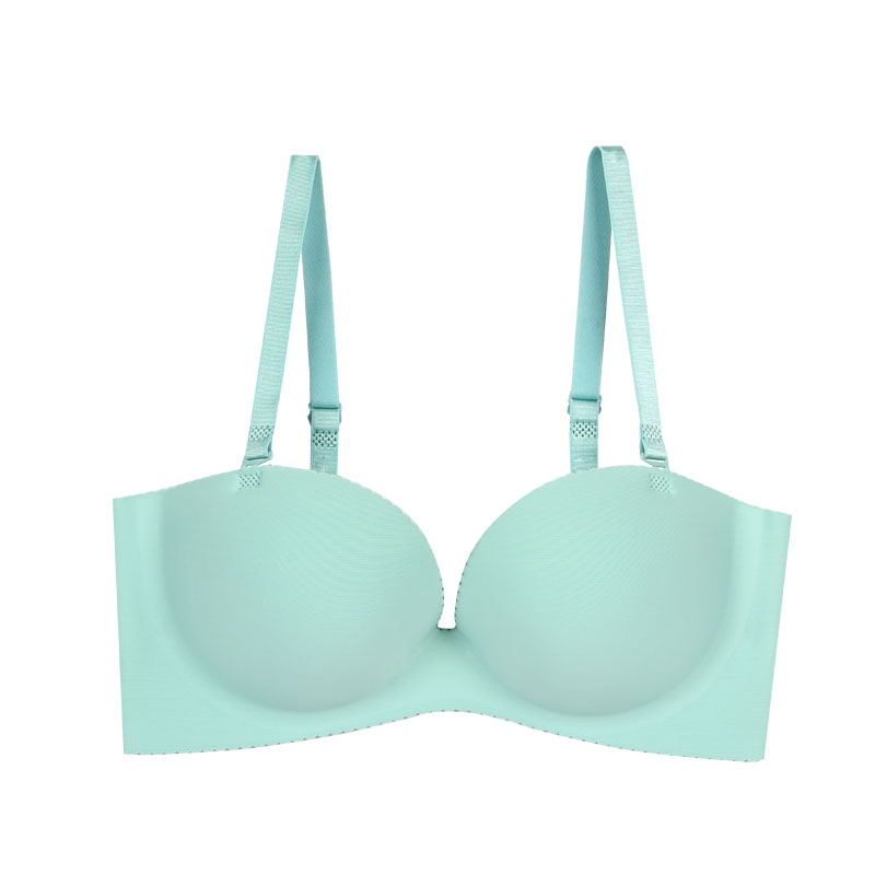 欧美12半杯手掌款无痕文胸内衣一片式可拆卸肩带掌托厚小胸聚拢黑色