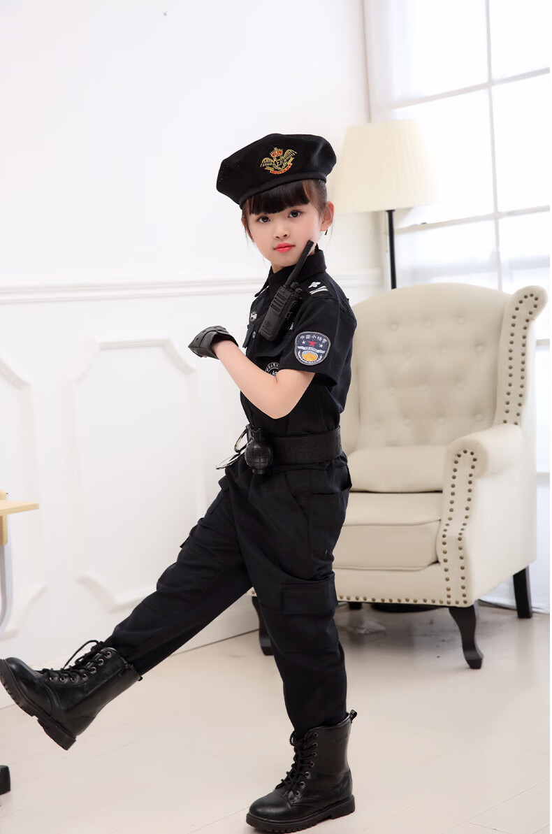 儿童警察的套装男童特种兵战斗服特i警i服装小孩警官演出服男童军人