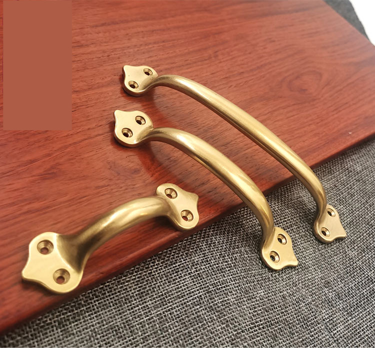 仿古铜拉手复古中式老式木门抽屉免打孔铜把手窗户橱柜门纯铜拉手 长9