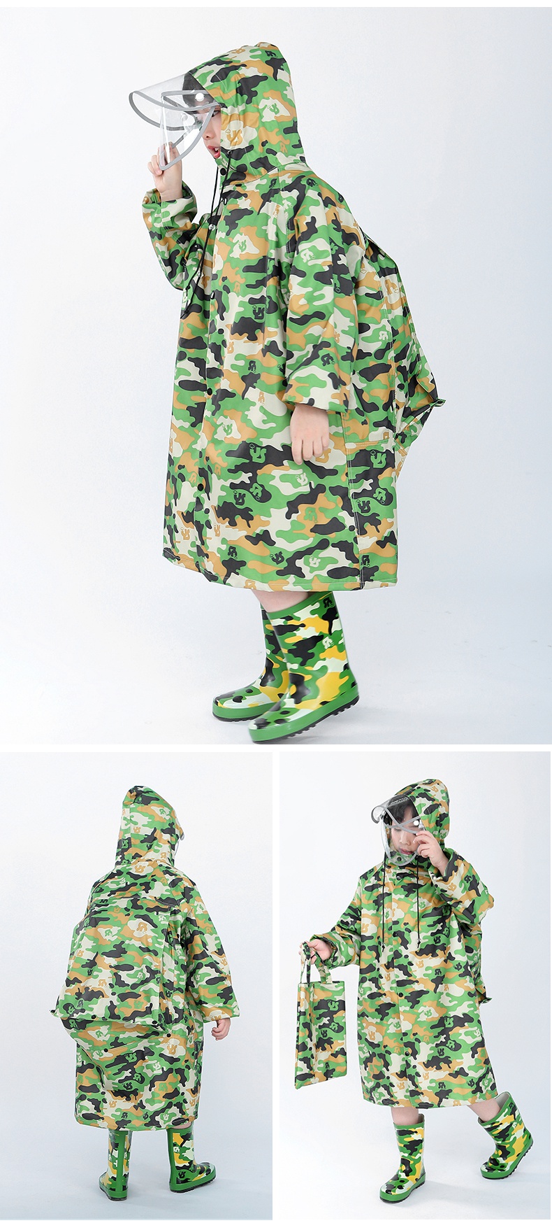 宝宝雨衣雨鞋套装拉链款儿童雨衣大童男童雨披学生上学专用带书包位