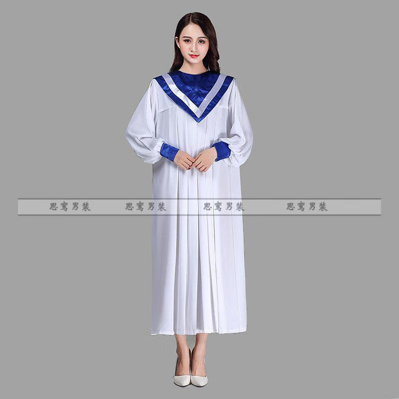 服牧师服主持人大合唱服演出服装长老服受洗服圣诗服2022 【白色紧袖