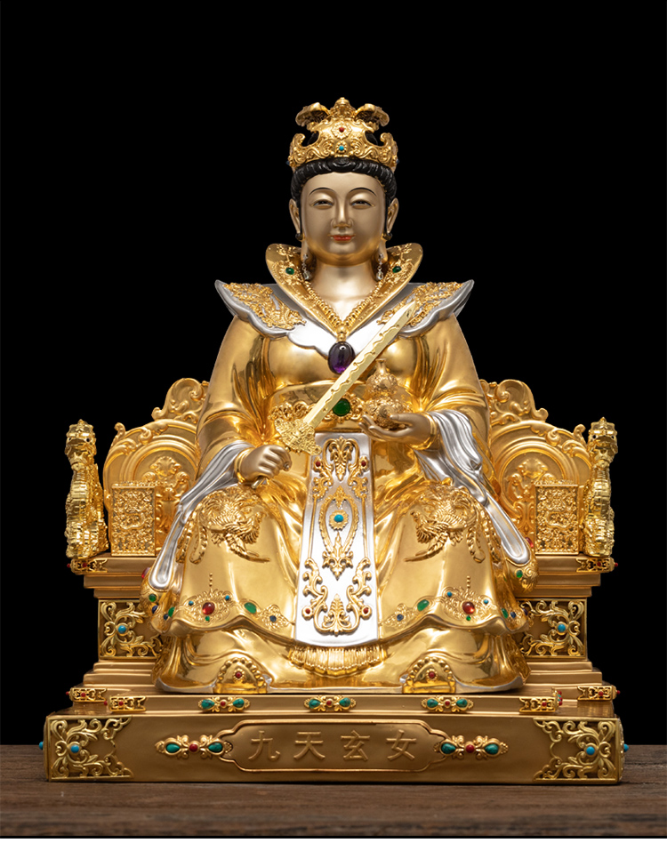 紫运阁纯铜贴金九天玄女娘娘神像九天圣母大地母家用黄铜佛像摆件豪华