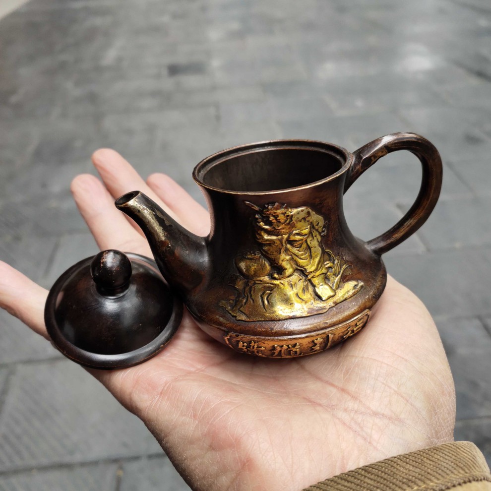 钟馗引福铜壶纯铜手工铸造包浆润泽家居茶道工艺摆件【图片 价格 品牌
