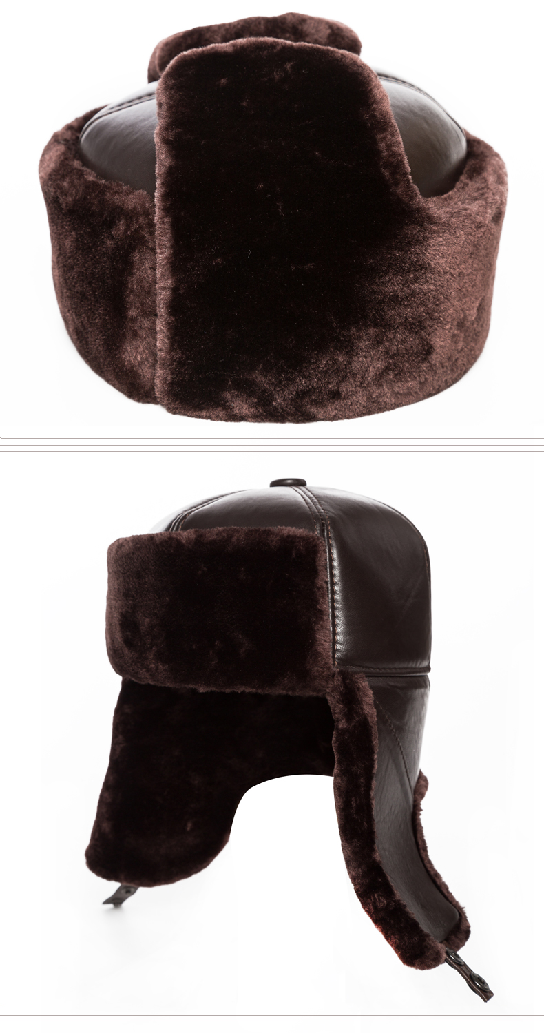 短尾狐大老板皮帽冬季中老年帽子男士真羊皮雷1锋帽大护耳户外保暖