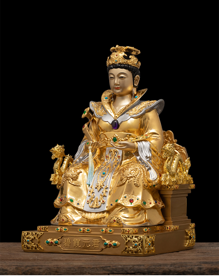 紫运阁纯铜贴金碧霞元君神像泰山娘娘圣母奶奶家用泰山老母黄铜佛像