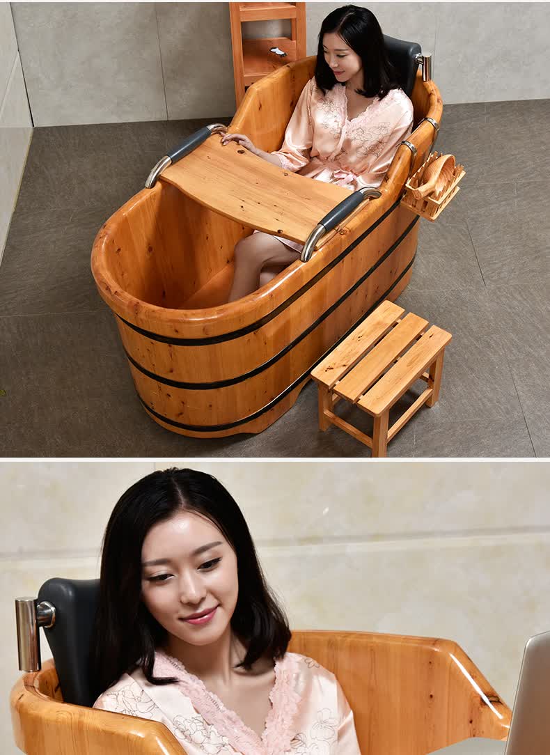 浴乐泡澡洗澡成人香柏木质实木浴缸加厚1米套餐三