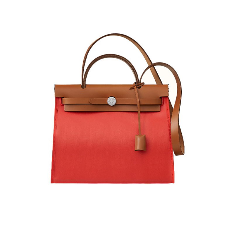 买手代购hermes爱马仕女包herbagzip31retourne帆布拼牛皮银扣斜挎h07