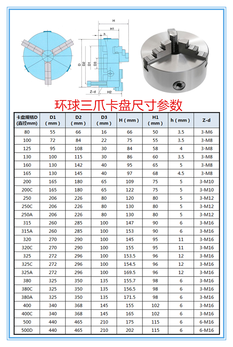 環球卡盤三爪200/250/320/100/80眾環自定心卡盤煙臺精密車床卡盤 玫