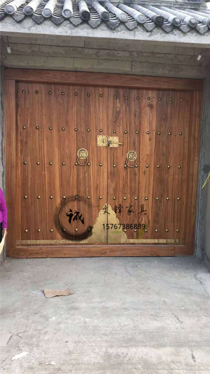 老榆木别墅大门庭院双开门仿古实木大门四合院大门祠堂木门进派晖款式