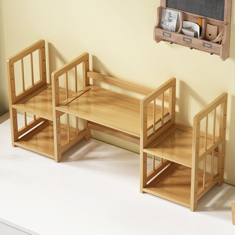 鼎冬简易书架学生简易楠竹小书架办公桌面收纳多层书桌电脑桌置物架整理改造架 梯形置物架40cm【全板】