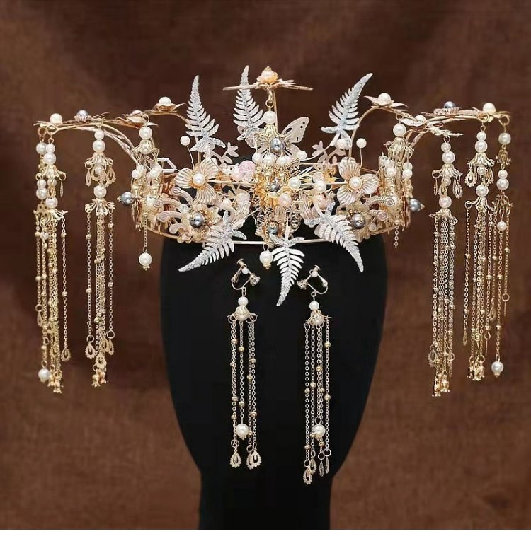 苛鱼秀禾服头饰简单大气中式新娘婚礼步摇流苏结婚发饰古装凤冠女敬酒