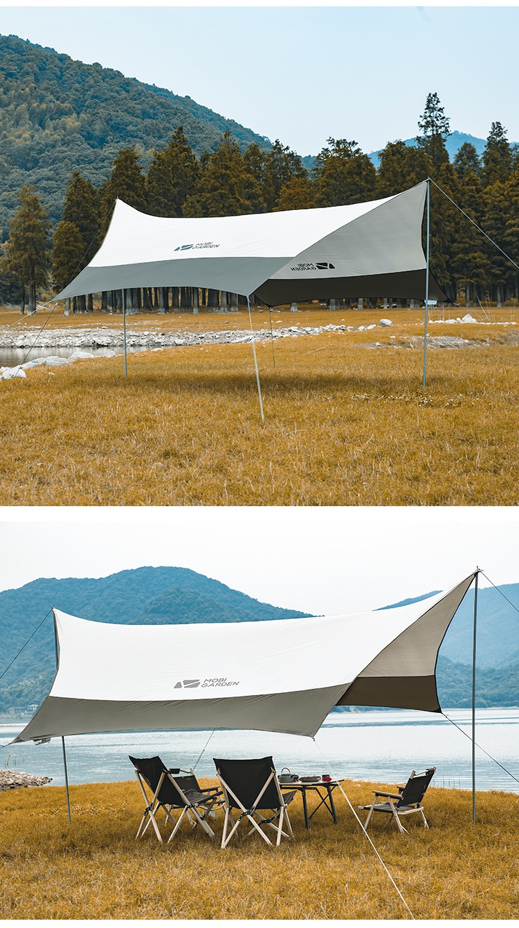 牧高低笛天幕帐篷同款户外遮阳防晒涂银沙滩帐篷防雨露营凉棚米白橄榄