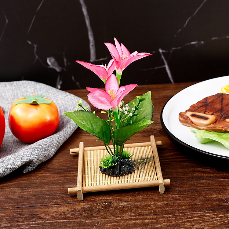 酒店餐厅刺身摆盘装饰花草围边点缀花拼盘创意盘饰仿真冷菜小摆件玫红