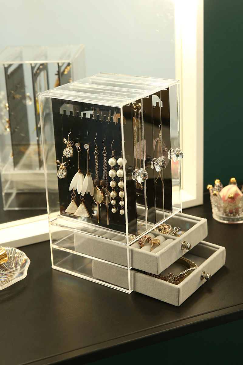 首饰收纳盒耳环架抽屉式耳钉项链戒指首饰收纳盒防尘展示盒饰品梳妆台