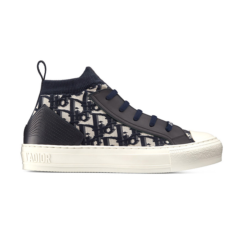 dior迪奥女鞋 奢侈品厚底鞋科技针织蓝色小牛皮拼块女士高帮鞋 34