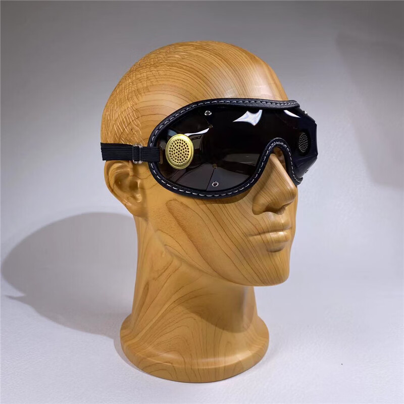 复古防尘防虫男女机车骑行皮框护目镜滑雪跳伞马术风镜绿野客黑框透明