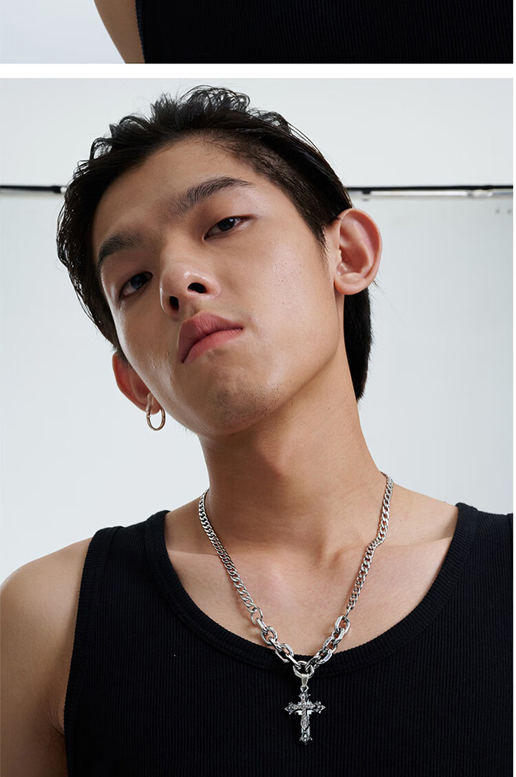 teice 双链拼接镶钻十字架自由古巴项链 男女同款 送女生送男生 古巴