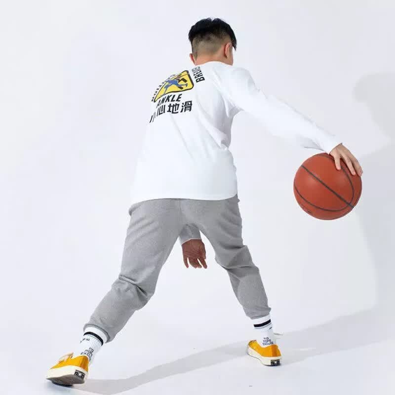 旗舰同款篮球纯棉长袖吸汗透气上衣学生训练运动小心地滑篮球文化t恤