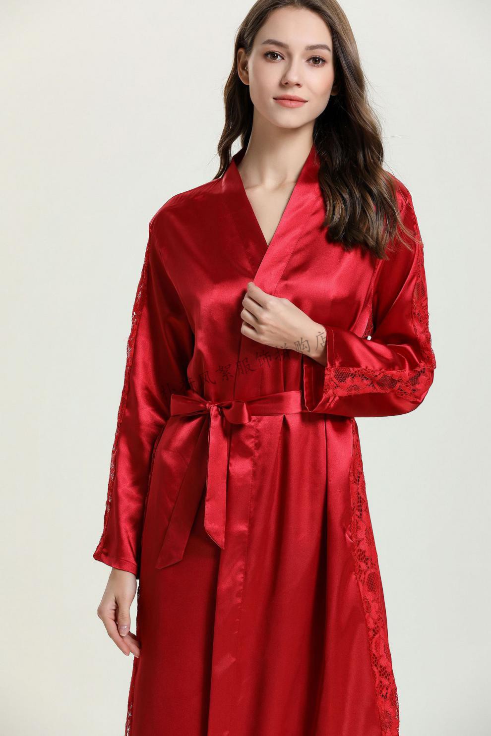 晨袍新娘 睡袍性感女晨袍新娘丝绸睡裙伴娘超长款冰丝大码宽松长袖