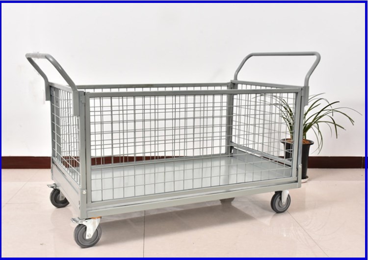 拉货带围栏推车快递车间仓库配货带框搬运车服装厂流转折叠周转车