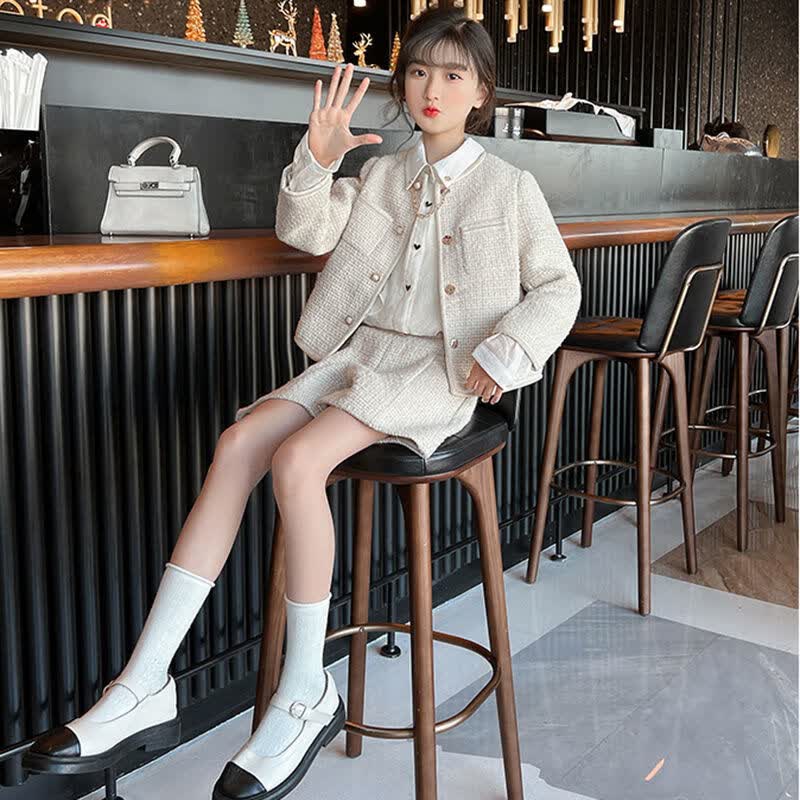 丽科中童女装秋季套装女孩子衣服9-12岁小学生上衣裤子三件套女童春装