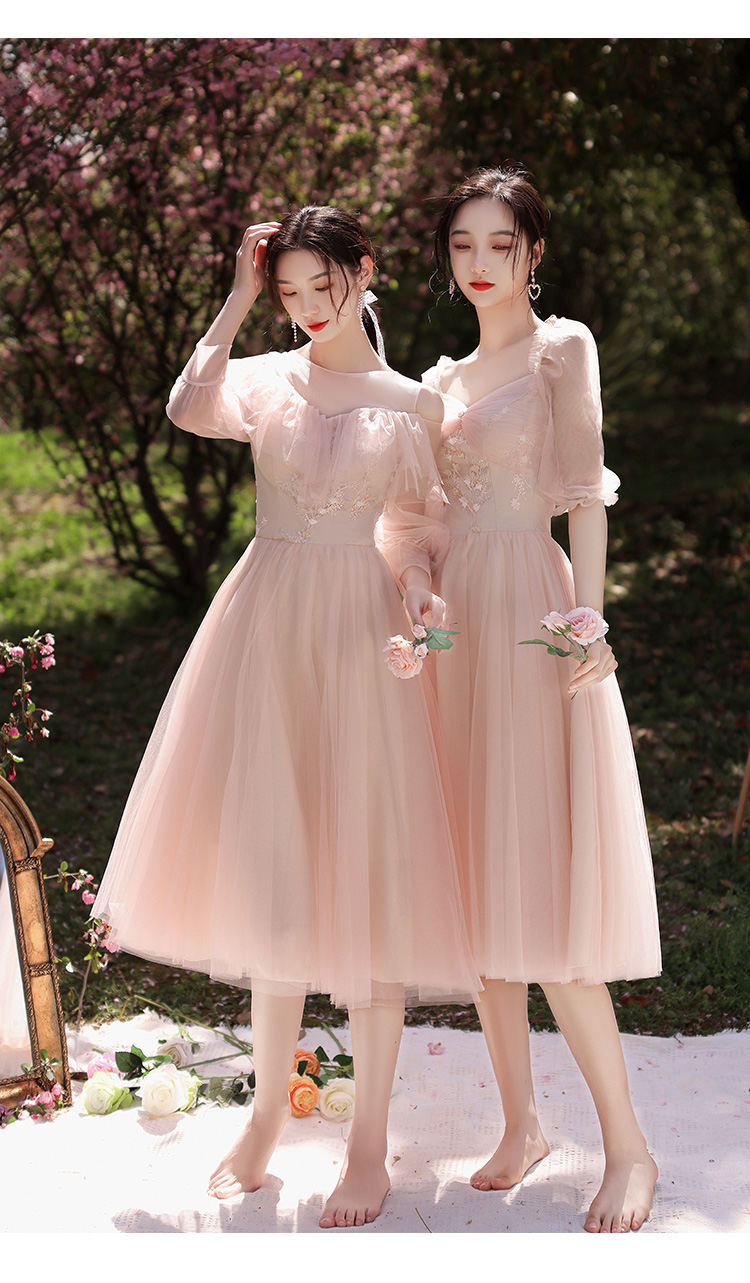 伴娘服平常可穿小个子粉色女婚礼气质伴娘团姐妹裙简约大气平时可穿