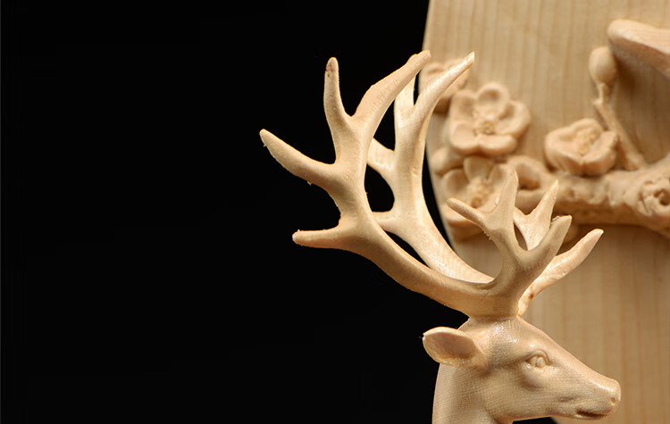 卡洛乐桧木一对木雕梅花鹿摆件实木头雕刻鹿报新春红木家居客厅工艺