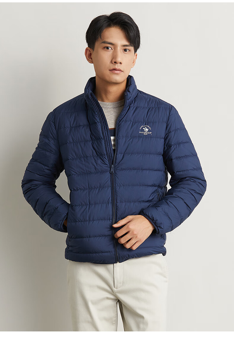 圣大保罗男装秋冬羽绒休闲合身纯色立领轻薄羽绒服白鸭绒外套男 深