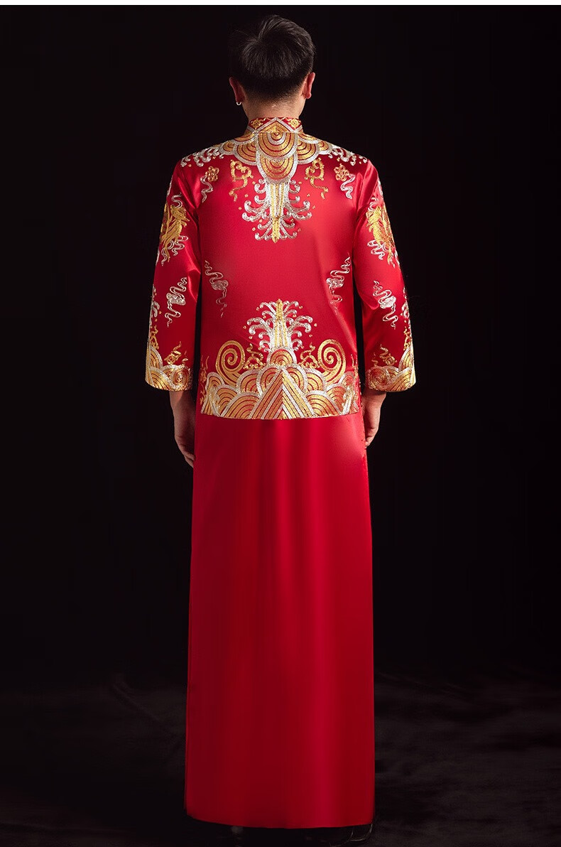 秀禾服男士新郎中式男款2022新款结婚结婚礼服男装唐装马褂 红色丨盘
