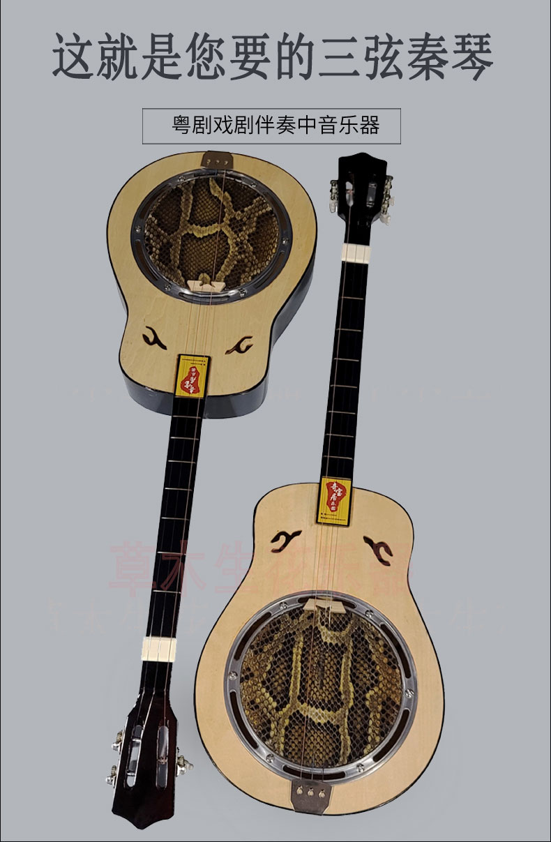 【官方旗舰】逸道三弦 秦琴乐器圆琴腰形琴莽蛇皮民间弹拨伴奏民族