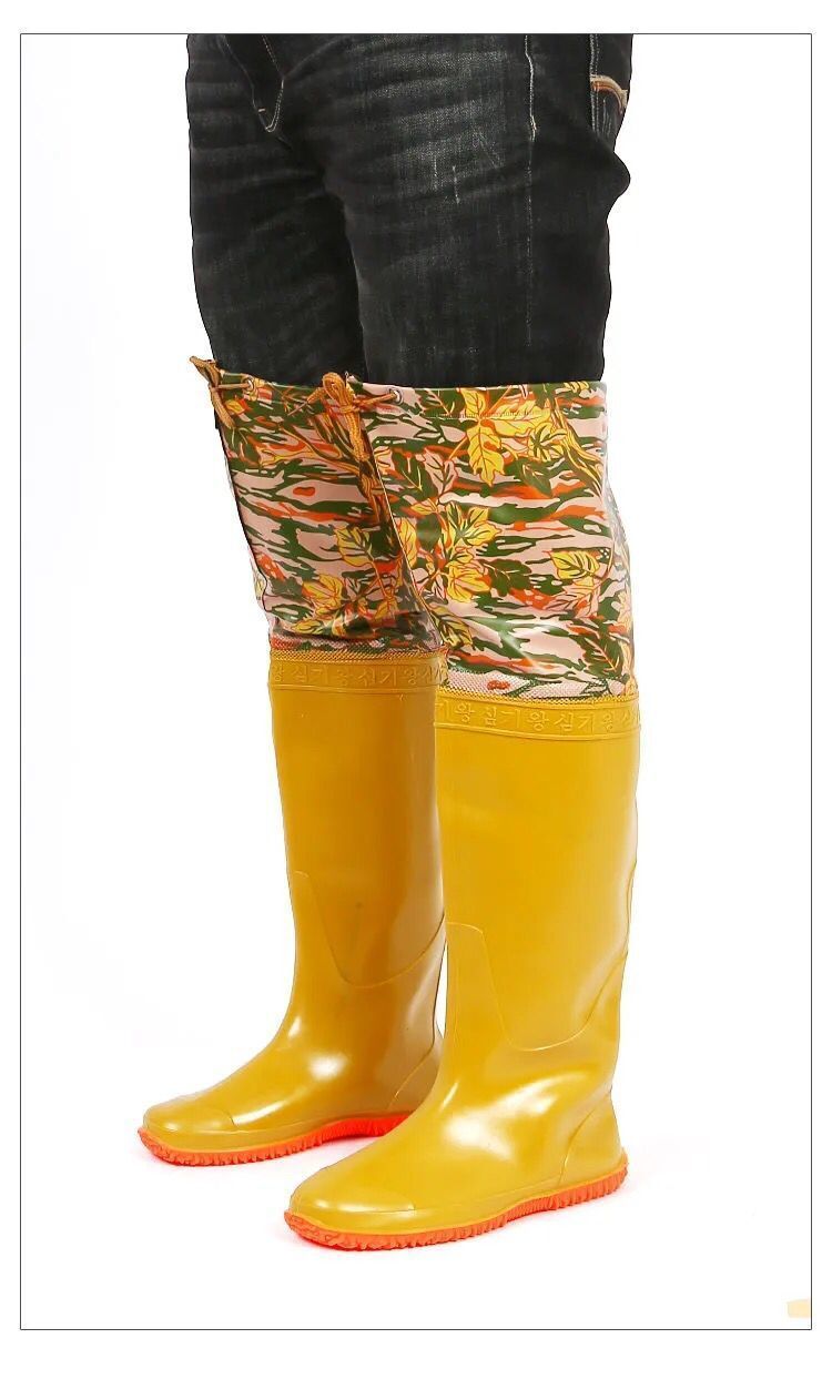 精选新款插秧鞋男女中高筒雨鞋水田鞋袜软底松紧系带过膝下水鞋捕鱼靴