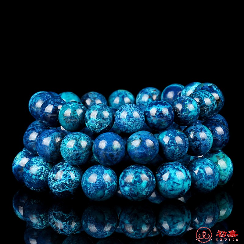 初嘉 凤凰松石手链 收藏款凤凰石蓝铜矿高瓷蓝原石单圈手串 送老公