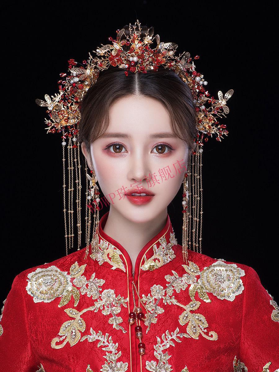 结婚凤冠时尚百搭优雅生日礼物 秀禾头饰d136耳夹款不要礼盒装【图片