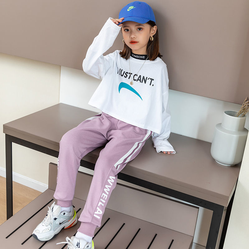 女童运动裤子2021新款女孩秋季棉质中大童学生长裤宝宝宽松休闲裤xxa 